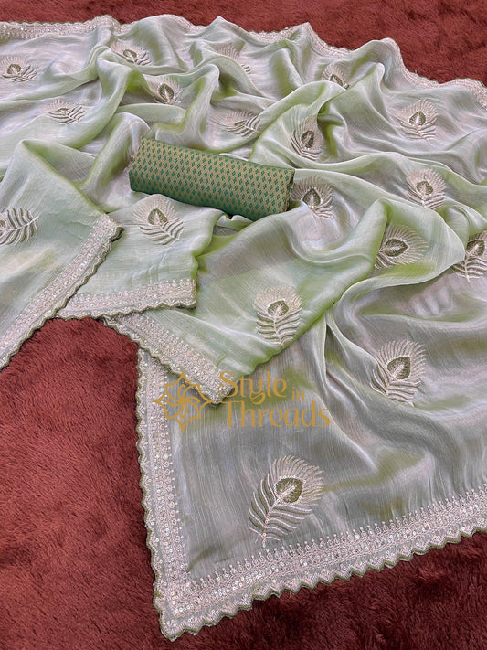 "Olive Green" shiny crush Silk Saree