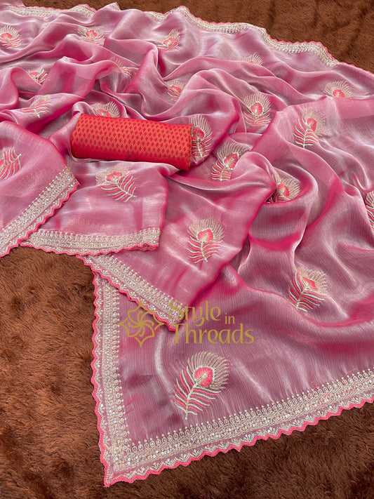 "Gulabee" shiny crush Silk Saree