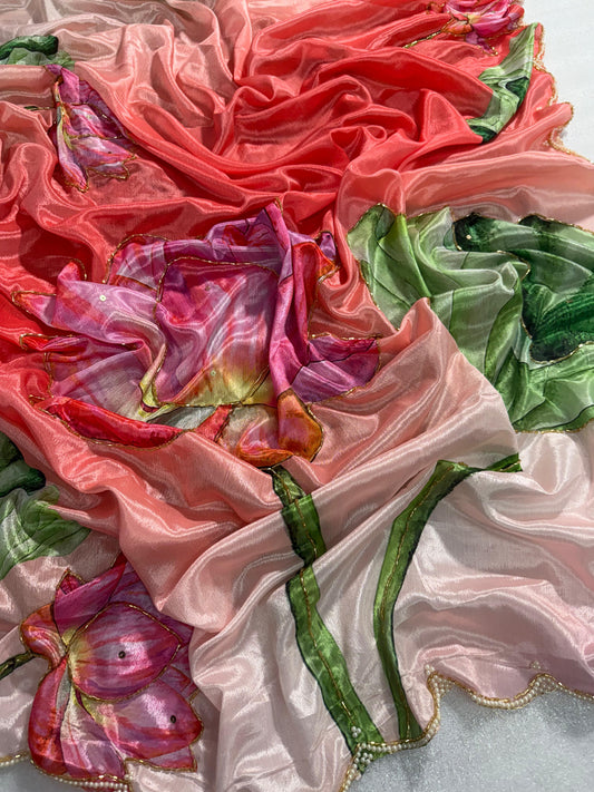 'Vrinda" floral butterfly pure Soft Silk Saree