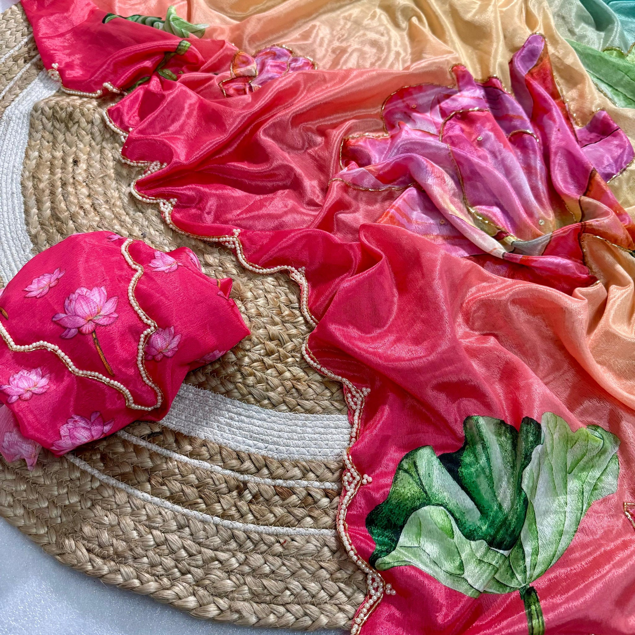 'Vrinda" floral butterfly pure Soft Silk Saree