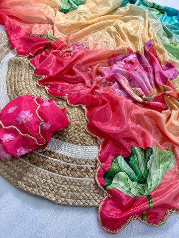 'Vrinda" floral butterfly pure Soft Silk Saree