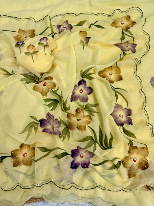 "Lavanya" Pure Soft Georgette Hand Crafted Saree