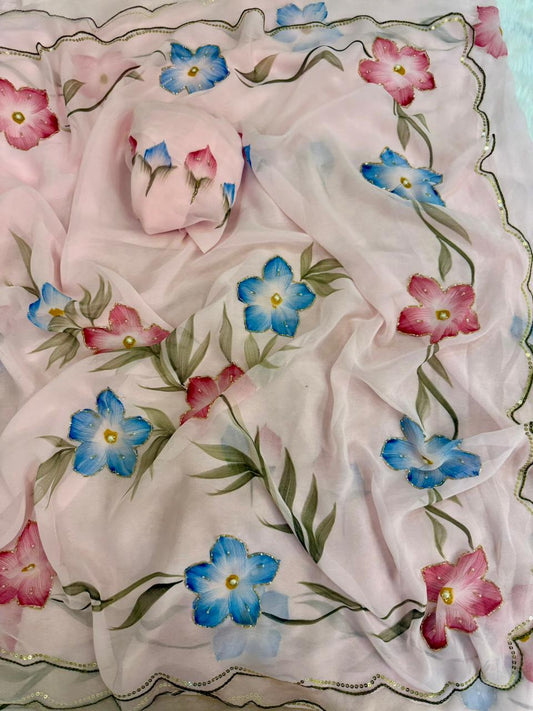 "Vanya" Pure Soft Georgette Hand crafted Saree