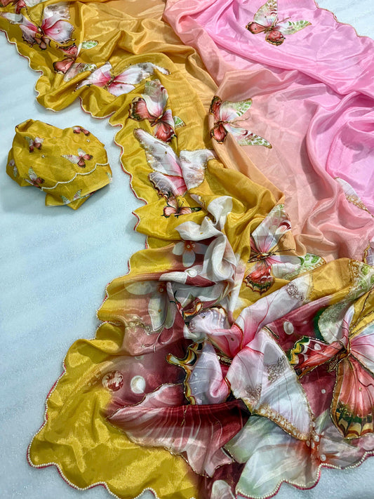 "Mishka Pearl Titli" Pure Soft Silk Saree