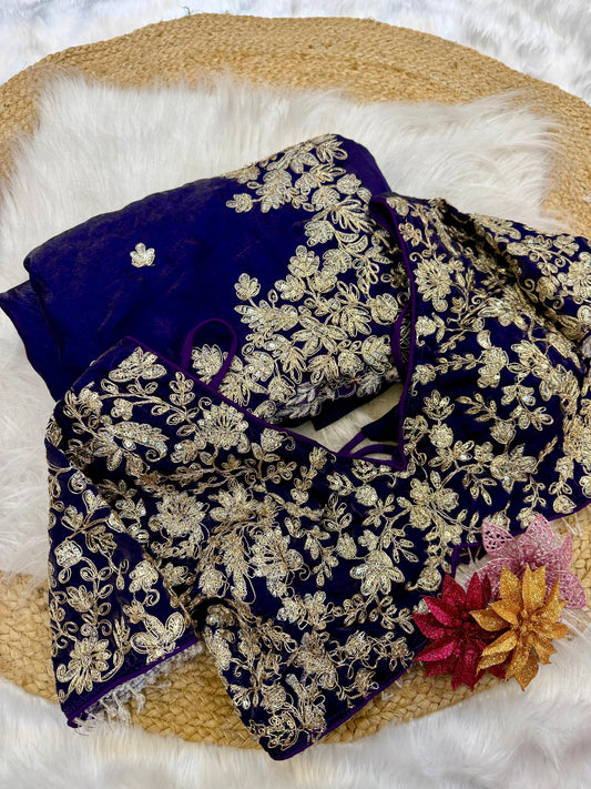 "Kyra" Soft Satin Saree with fully embroidered Stitched blouse