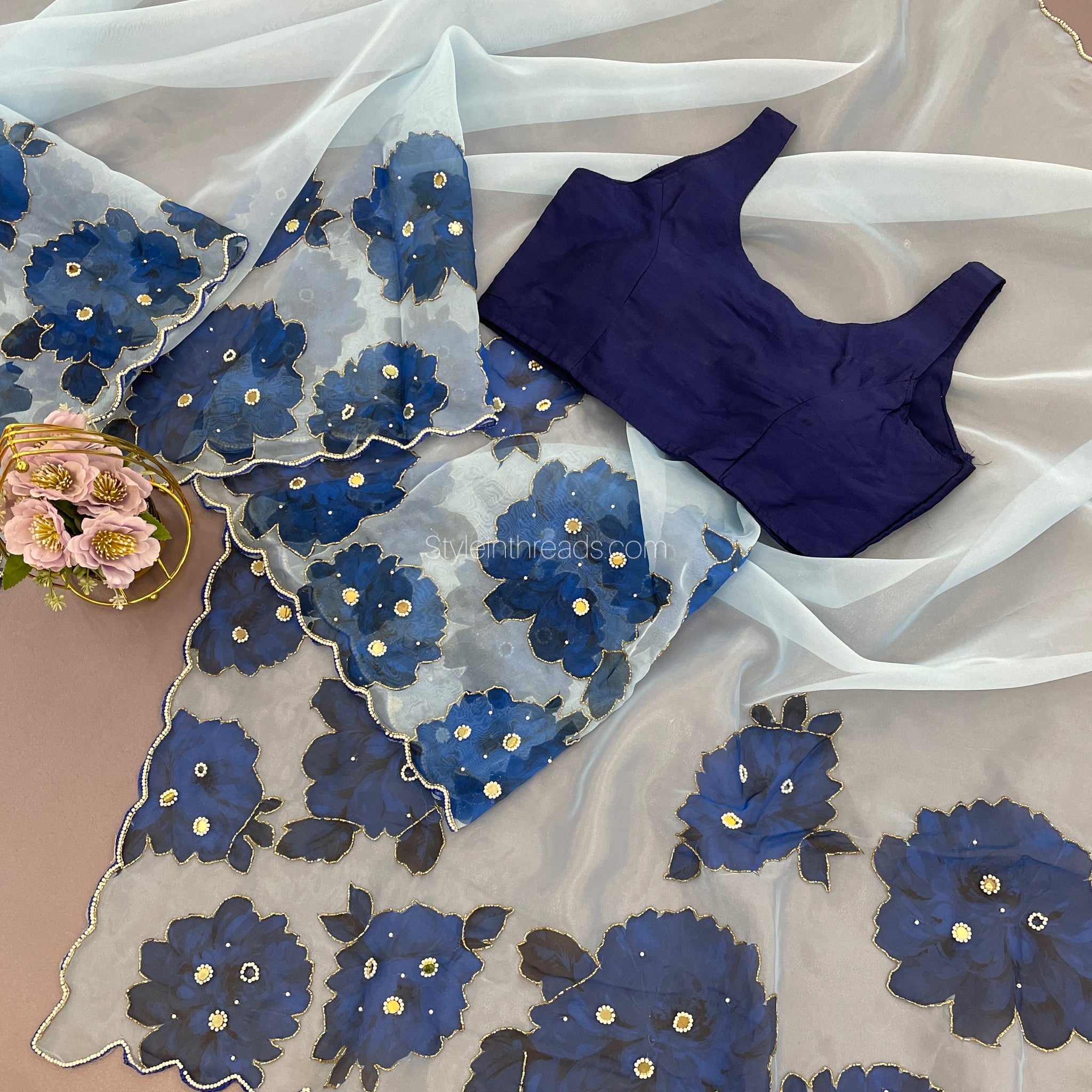 "Blue Blossom" Soft Organza Saree