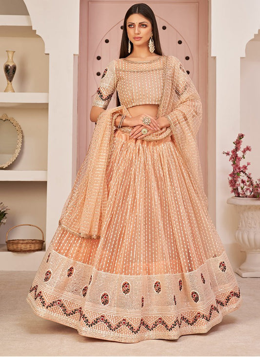 Peach Embroidered Lehenga