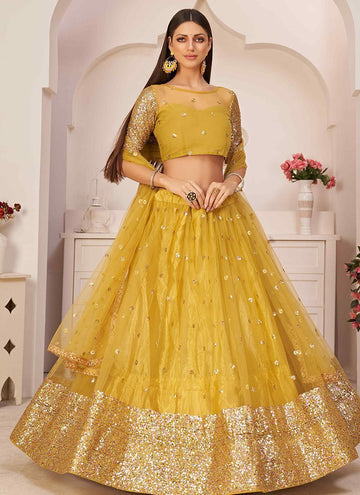 Yellow and Gold Embroidered Lehenga