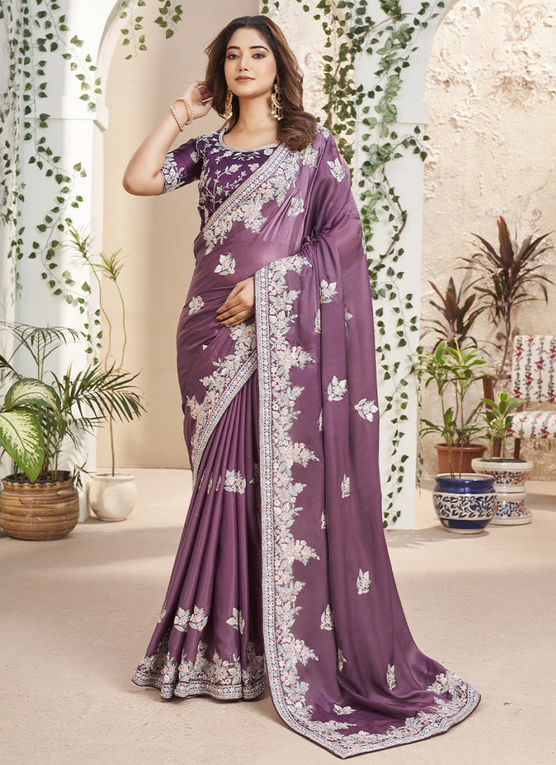 Purple Embellished Saree