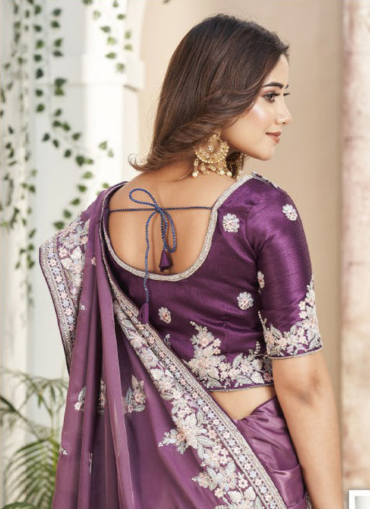 Purple Embellished Saree