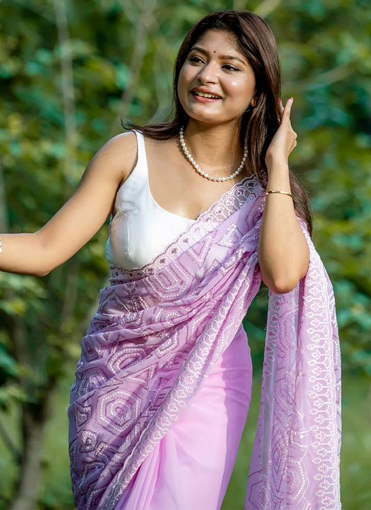Lilac Georgette Saree