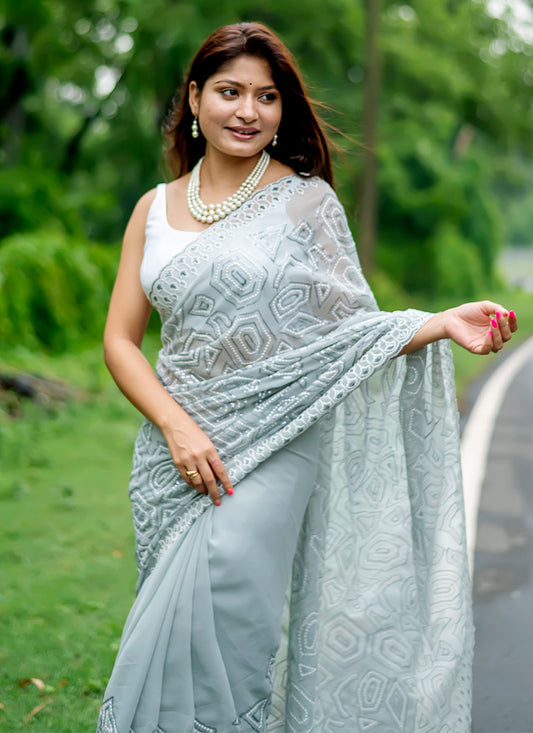 Grey Georgette Saree