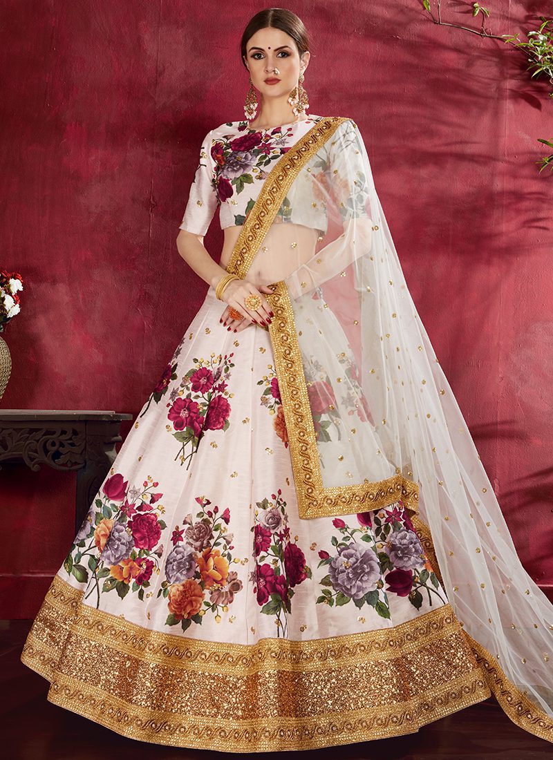 Pearl White and Gold Embroidered Lehenga