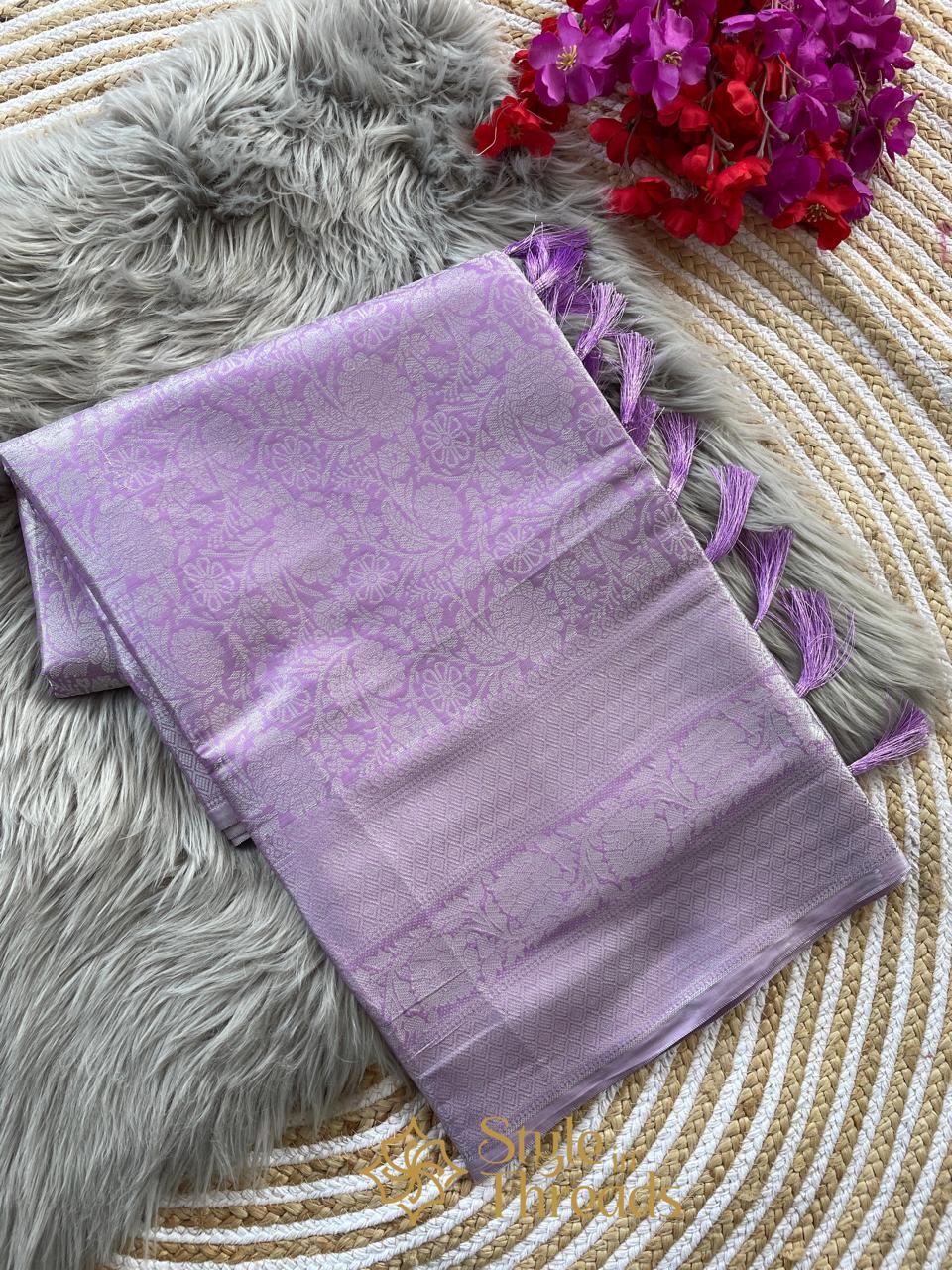 Mauve Banarsi Soft Hand Crafted Pure Silk Saree