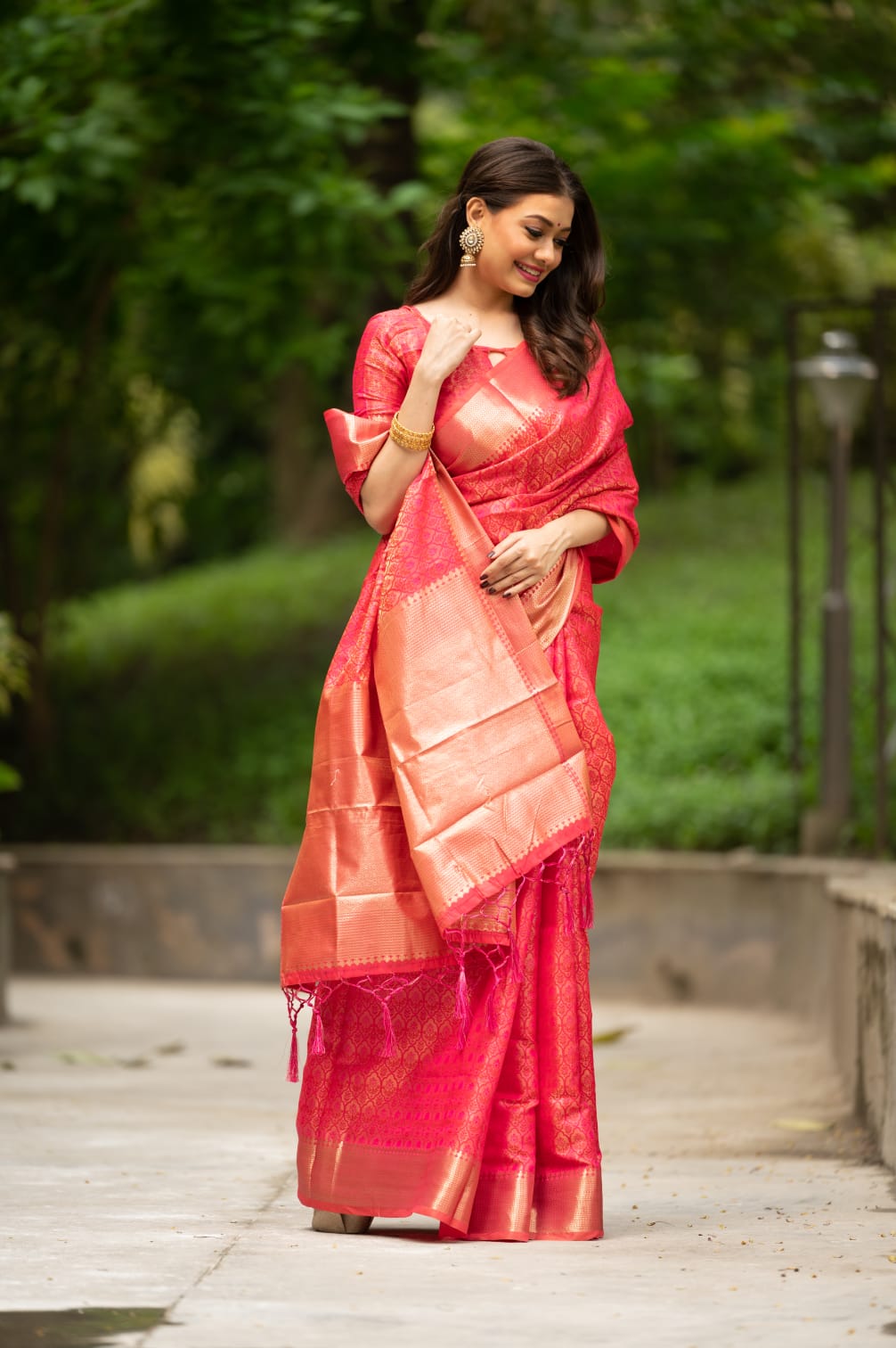 Ruby Pink Banarsi Silk Saree