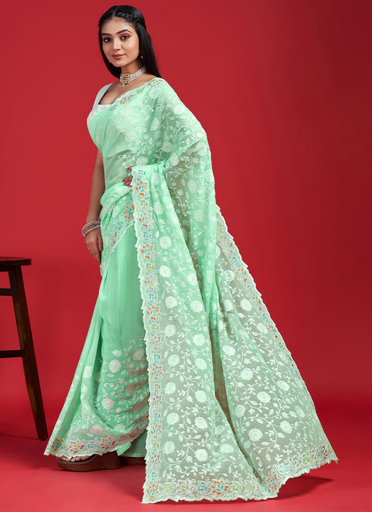 Sea Green Georgette Saree