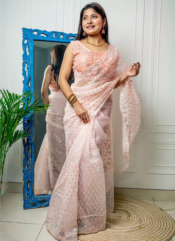 Peach Bronze Organza Saree